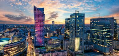 Warsaw,City,With,Modern,Skyscraper,At,Sunset