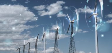 Wind energy with wind turbines background