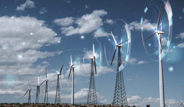 Wind energy with wind turbines background